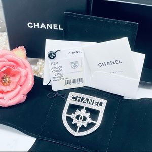 Chanel rhinestone badge vintage style brooch.